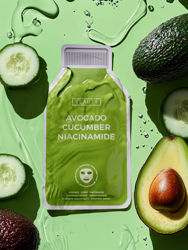 Mood image of AVOCADO, CUCUMBER, NIACINAMIDE facial sheet mask