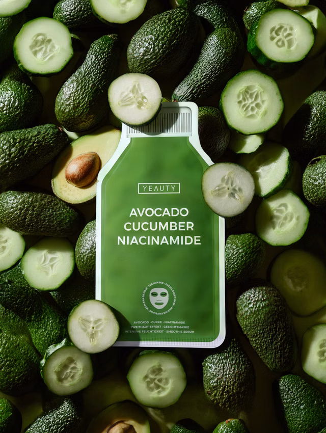 Mood image of AVOCADO, CUCUMBER, NIACINAMIDE facial sheet mask