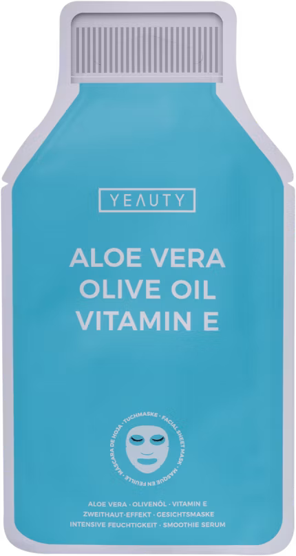 Vorderseite Produkt Tuchmaske Aloe Vera, Olive Oil, Vitamin E